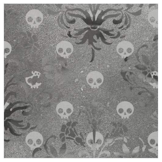 Skulls en Charcoal Damask op Grey Stof (Close Up)