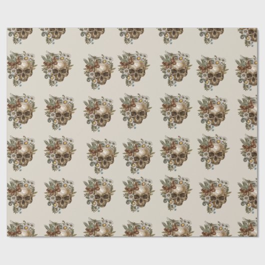 Skulls en Flowers Cadeaupapier (Vlak)