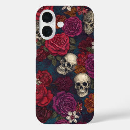 Skulls en Flowers iPhone 16 Hoesje