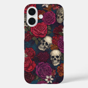 Skulls en Flowers iPhone 16 Hoesje