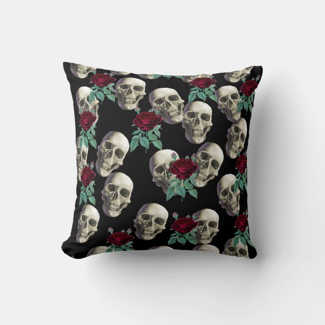 Skulls en Flowers Kussen (Voorkant)