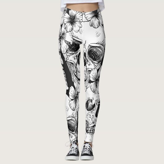 Skulls en Flowers Leggings (Voorkant)