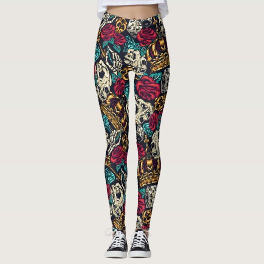 Skulls en Flowers Leggings (Voorkant)