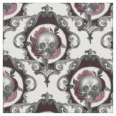  Skulls en Flowers op White Stof (Close Up)