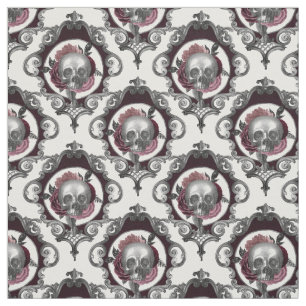  Skulls en Flowers op White Stof