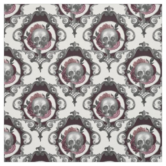  Skulls en Flowers op White Stof (Swatch)