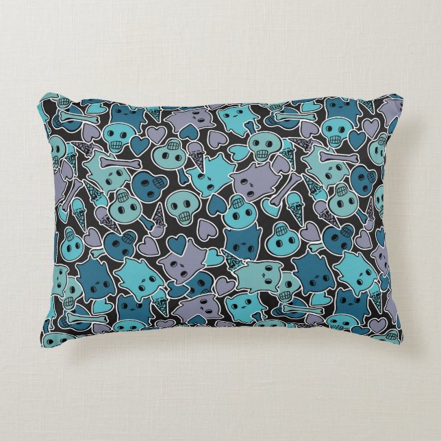 Skulls en harten op zwarte achtergrond 2 accent kussen (Voorkant)