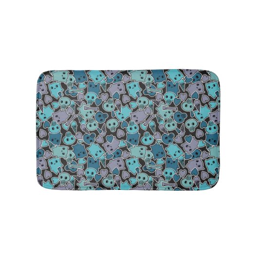 Skulls en harten op zwarte achtergrond 2 badmat (Voorkant)