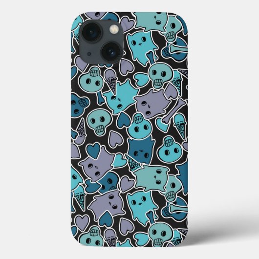 Skulls en harten op zwarte achtergrond 2 Case-Mate iPhone case (Achterkant)