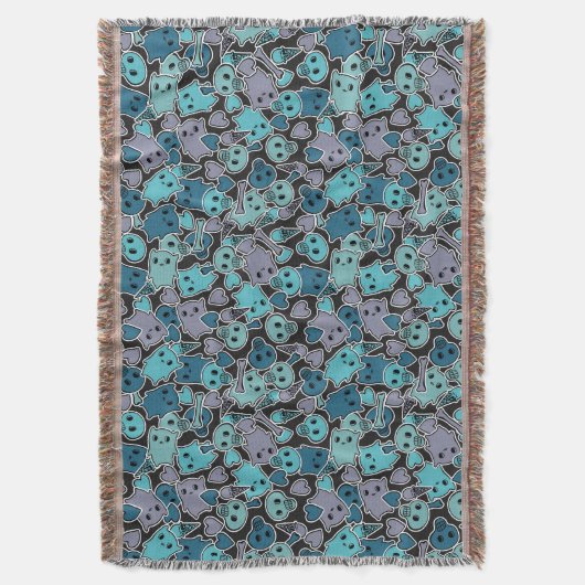 Skulls en harten op zwarte achtergrond 2 deken (Voorkant Verticaal)