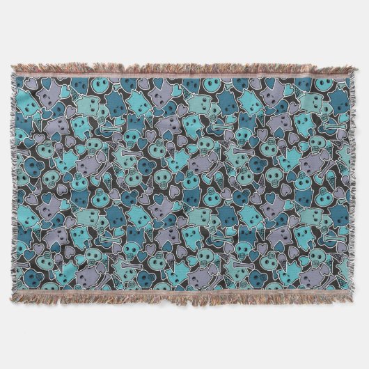 Skulls en harten op zwarte achtergrond 2 deken (Voorkant)