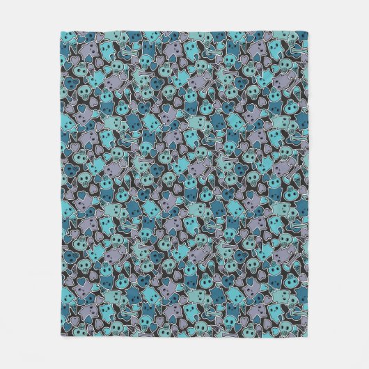 Skulls en harten op zwarte achtergrond 2 fleece deken (Voorkant)