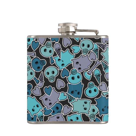 Skulls en harten op zwarte achtergrond 2 heupfles (Achterkant)