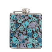 Skulls en harten op zwarte achtergrond 2 heupfles (Voorkant)