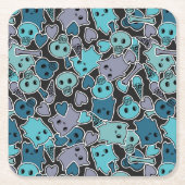 Skulls en harten op zwarte achtergrond 2 kartonnen onderzetters (Voorkant)