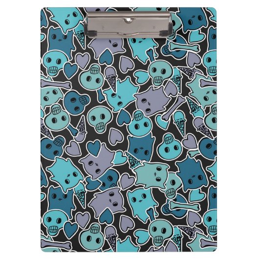 Skulls en harten op zwarte achtergrond 2 klembord (Voorkant)