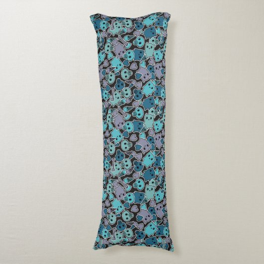 Skulls en harten op zwarte achtergrond 2 lichaamskussen (Voorkant Verticaal)