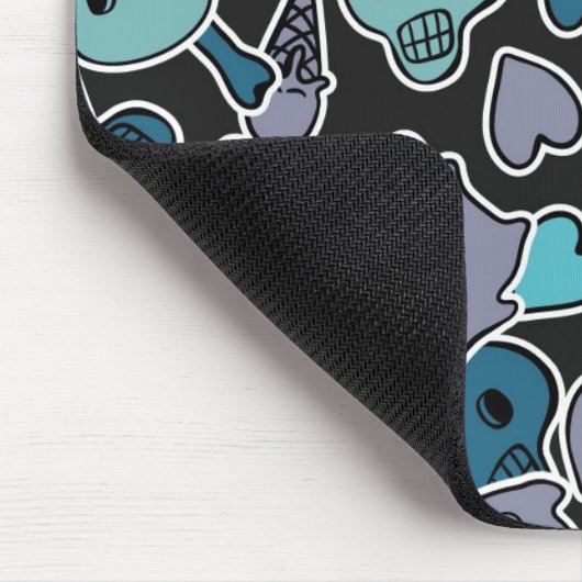 Skulls en harten op zwarte achtergrond 2 muismat (Hoek)