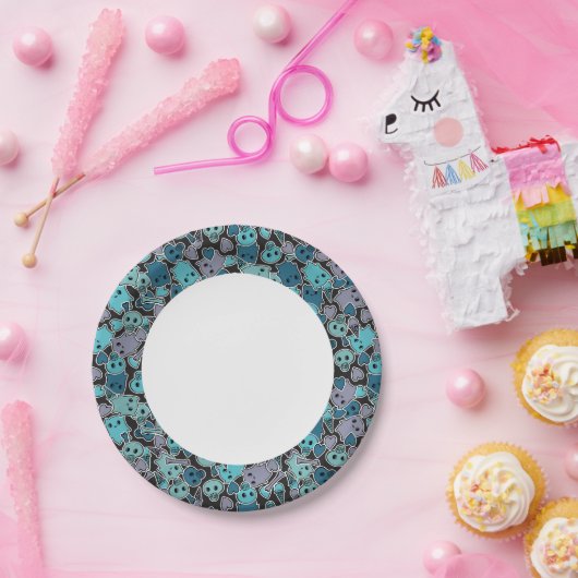 Skulls en harten op zwarte achtergrond 2 papieren bordje (Feest)