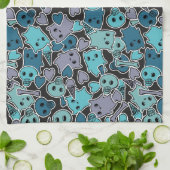 Skulls en harten op zwarte achtergrond 2 theedoek (Gevouwen)