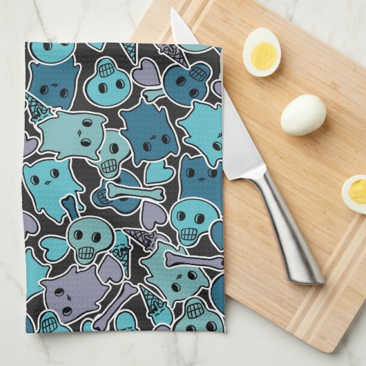 Skulls en harten op zwarte achtergrond 2 theedoek (Quarter Fold)