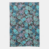 Skulls en harten op zwarte achtergrond 2 theedoek (Verticaal)