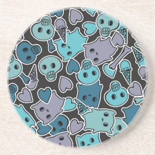 Skulls en harten op zwarte achtergrond 2 zandsteen onderzetter