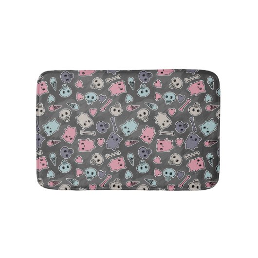 Skulls en harten op zwarte achtergrond badmat (Voorkant)
