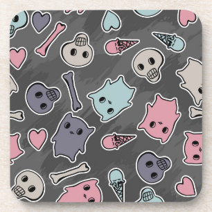 Skulls en harten op zwarte achtergrond bier onderzetter