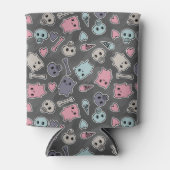 Skulls en harten op zwarte achtergrond blikjeskoeler (Voorkant)