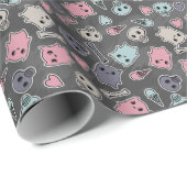 Skulls en harten op zwarte achtergrond cadeaupapier (Rol Hoek)