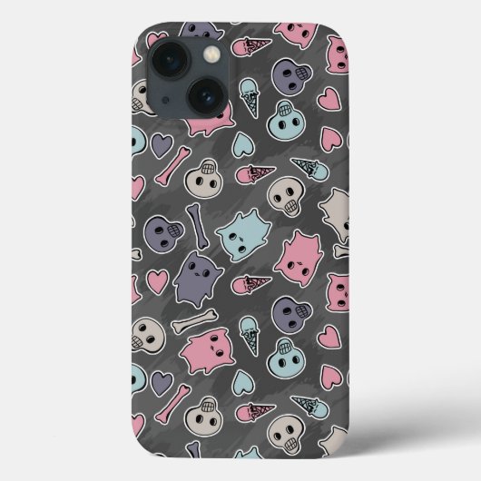 Skulls en harten op zwarte achtergrond Case-Mate iPhone case (Achterkant)
