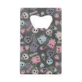 Skulls en harten op zwarte achtergrond creditkaart flessenopener (Achterkant)