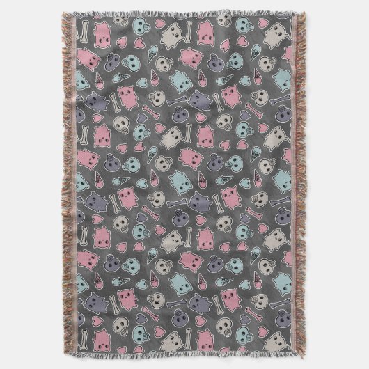 Skulls en harten op zwarte achtergrond deken (Voorkant Verticaal)