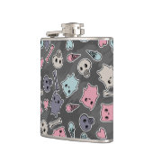 Skulls en harten op zwarte achtergrond heupfles (Links)