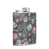 Skulls en harten op zwarte achtergrond heupfles (Rechts)