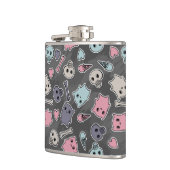 Skulls en harten op zwarte achtergrond heupfles (Links)