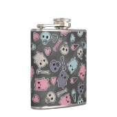 Skulls en harten op zwarte achtergrond heupfles (Rechts)