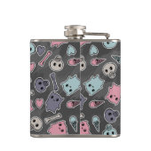 Skulls en harten op zwarte achtergrond heupfles (Achterkant)