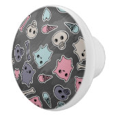 Skulls en harten op zwarte achtergrond keramische knop (Rechts)