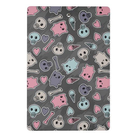 Skulls en harten op zwarte achtergrond mini klembord (Achterkant)