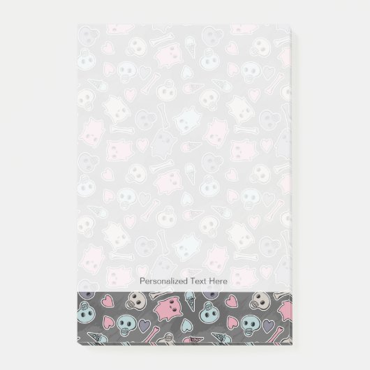 Skulls en harten op zwarte achtergrond post-it® notes (Voorkant)