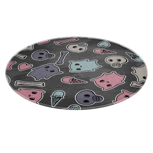 Skulls en harten op zwarte achtergrond snijplank (Hoek)