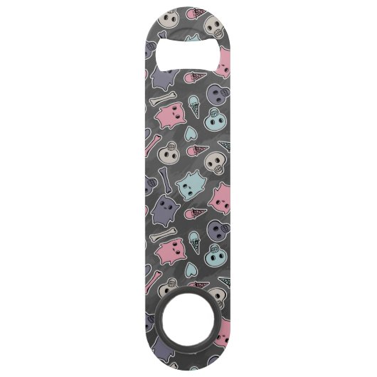 Skulls en harten op zwarte achtergrond speed flessenopener (Achterkant)