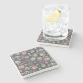 Skulls en harten op zwarte achtergrond stenen onderzetter (Zijkant)