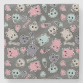 Skulls en harten op zwarte achtergrond stenen onderzetter (Voorkant)