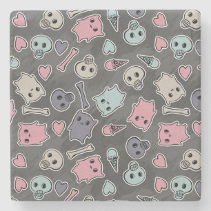 Skulls en harten op zwarte achtergrond stenen onderzetter