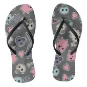 Skulls en harten op zwarte achtergrond teenslippers (Voetbed)