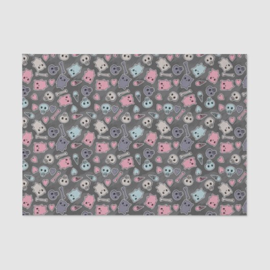 Skulls en harten op zwarte achtergrond tissuepapier (Voorkant)