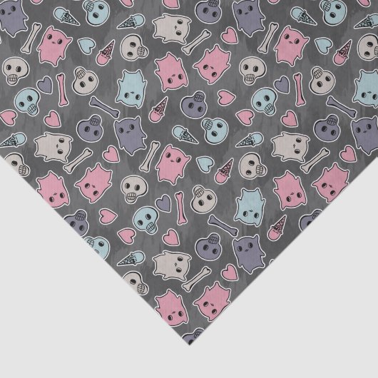 Skulls en harten op zwarte achtergrond tissuepapier (Detail)